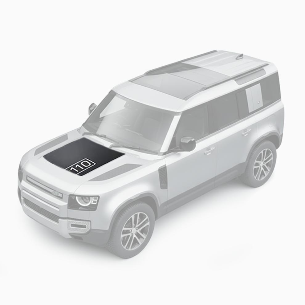 Motorkapsticker defender matt zwart 90 - 110 - 130